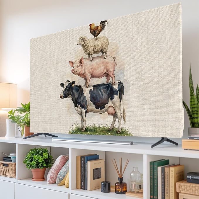 Rustic Cow Pig Sheep Rooster Indoor TV Cover, Elastic TV Screen Protector Farm by Unknown