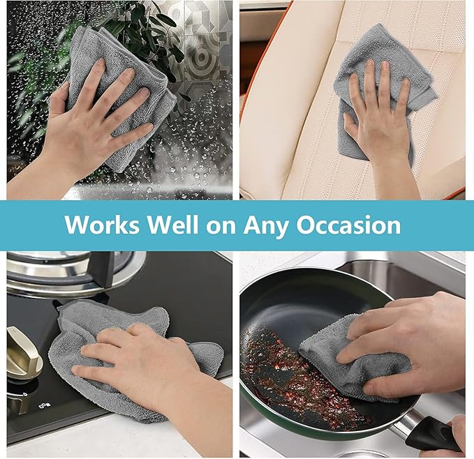 HOMEXCEL Grey Cleaning Rags 5 Pack, Highly Absorbent Microfiber Cleaning Cloth - Image 6