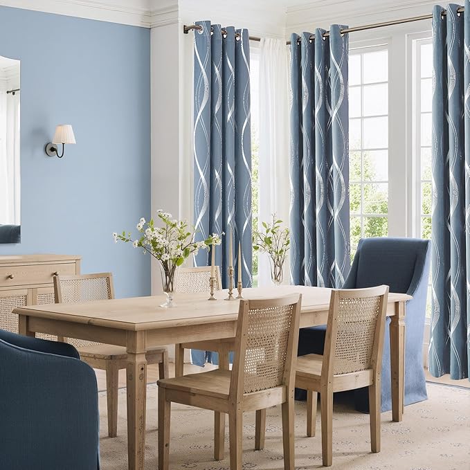 NICETOWN Vintage Blue Foil Printed Curtain - Image 3