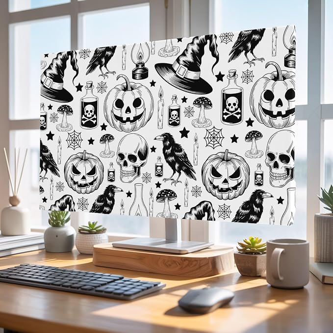 Scary Halloween Witch Hat Pumpkin Indoor TV Cover, Elastic TV Screen Protector - Image 4