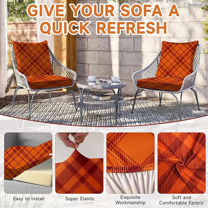 8Pcs Stretch Cushion Covers Outdoor Cushion Cover Replacement Slipcovers Grid - Image 3
