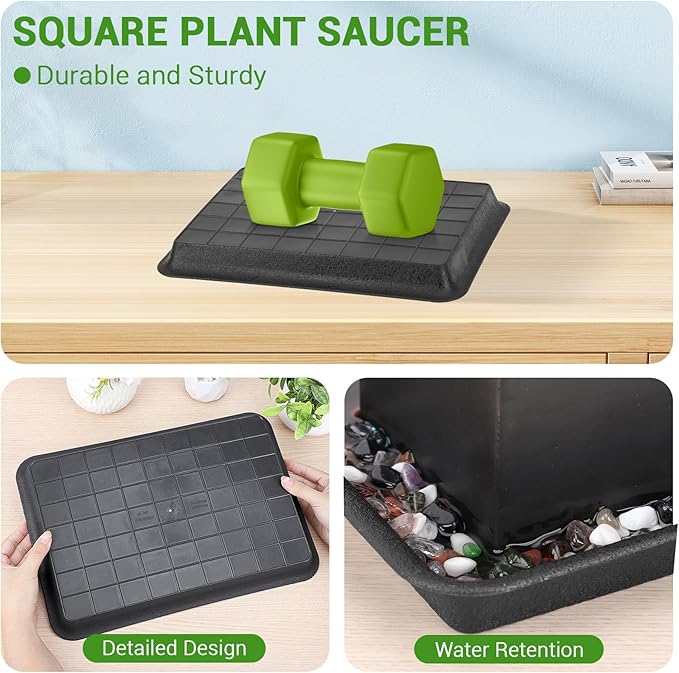 GREANER Plant Saucer Tray Rectangular, Heavy Sturdy Plastic Plant Drainage Trays - Image 4