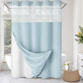 No Hook Shower Curtain and Liner Set, Teal Hotel Waffle Shower Curtain by Unknown