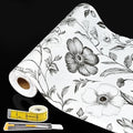 Drawer and Shelf Liner Black Flowers 17in x 20FT, Non Adhesive Anti-Slip Double by Adwann