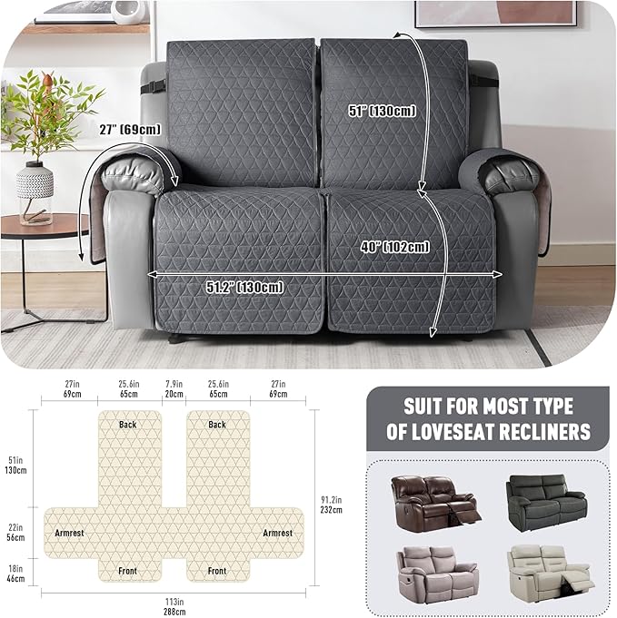 TAOCOCO 100% Waterproof Recliner Cover, Non-Slip Washable Reclining Couch Cover - Image 2