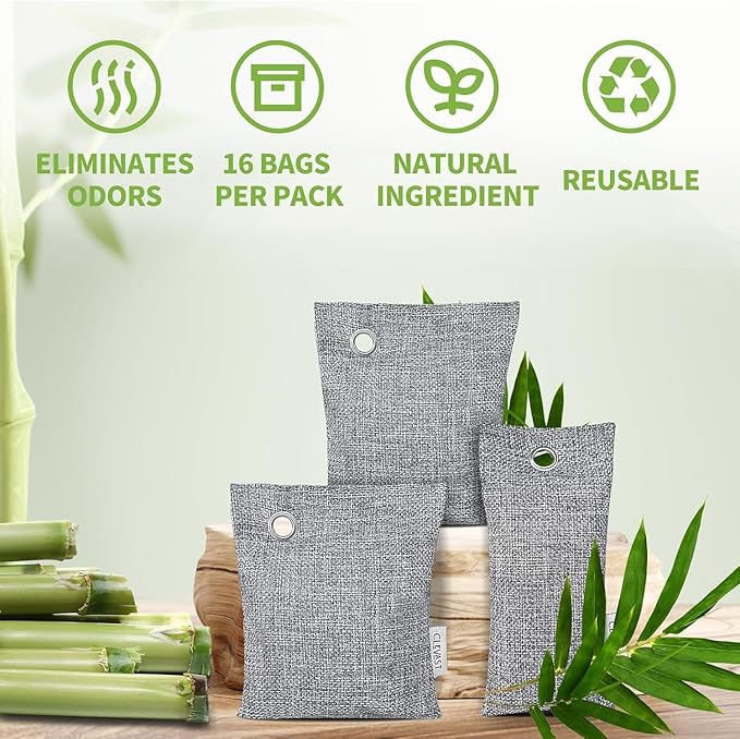 CLEVAST 16 Pack Activated Bamboo Charcoal Air Purifying Bags, Natural Fresh - Image 3