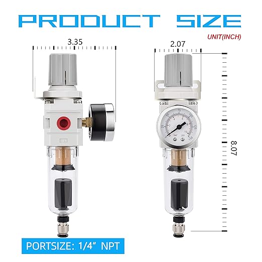 NANPU 1/4" NPT Compressed Air Filter Regulator Combo Piggyback, Auto Drain - Image 5