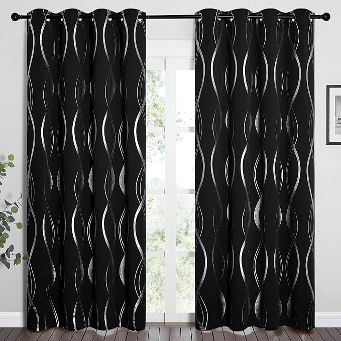 NICETOWN Black Out Floral Curtain Panels 84 inches Long - Image 2