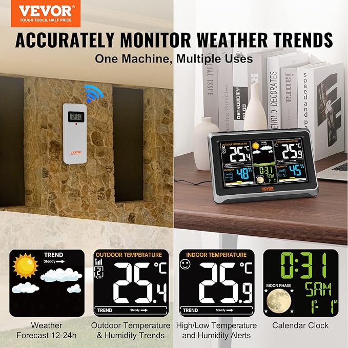 VEVOR Weather Station Indoor Outdoor, 7.5 in Color Display, Wireless Digital - Image 2