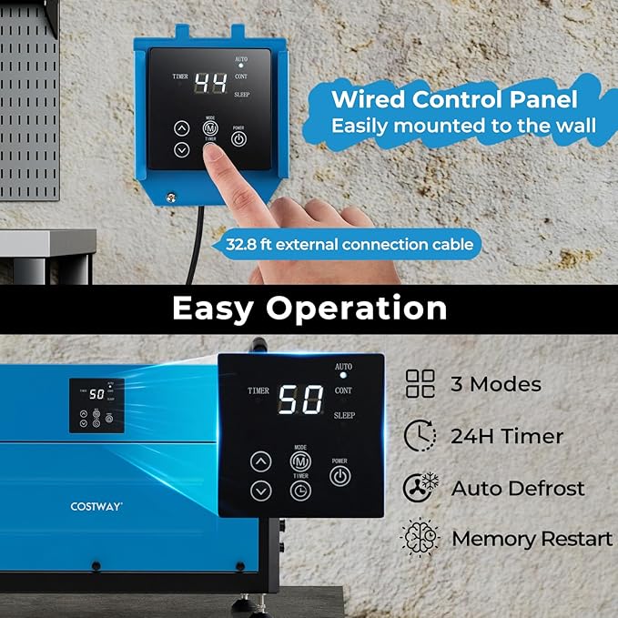 COSTWAY 155 PPD Commercial Dehumidifier, 1900 Sq.Ft Crawl Space Dehumidifier - Image 2