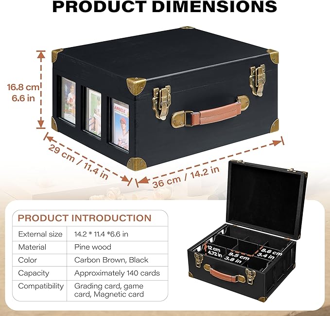 Graded Card Storage Box with Display Window, Wood Card Case - Image 2