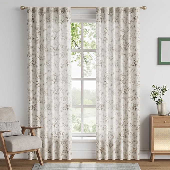 jinchan Linen Floral Curtains for Living Room 84 Inch Length Taupe Printed - Image 2