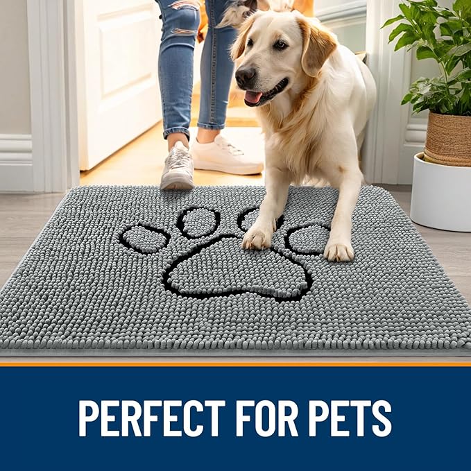 OLANLY Dog Door Mat for Muddy Paws 48x30, Paw Print Design, Absorbs Moisture - Image 6