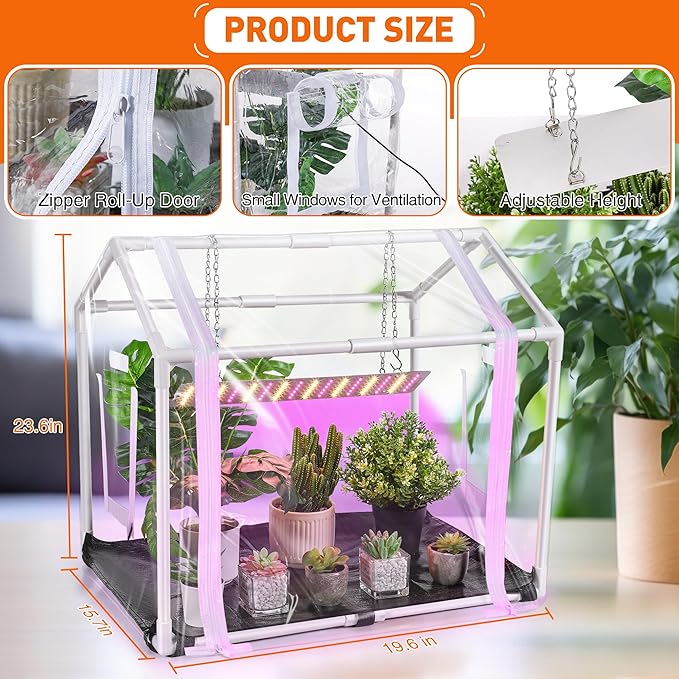 Meonum Mini Greenhouse for Indoor Outdoor, 23.6"L x 15.7"W x 19.6"H Portable - Image 2