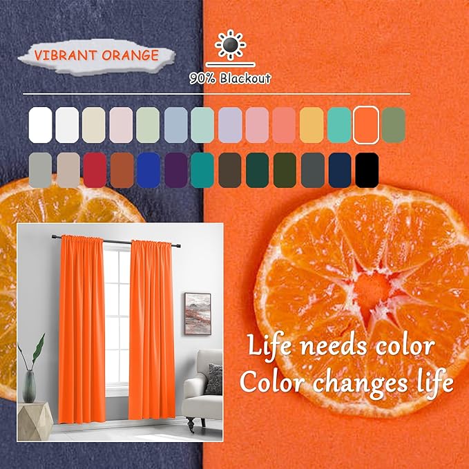 Vibrant Orange Light Reducing Curtains 90 Inches Long - Image 5