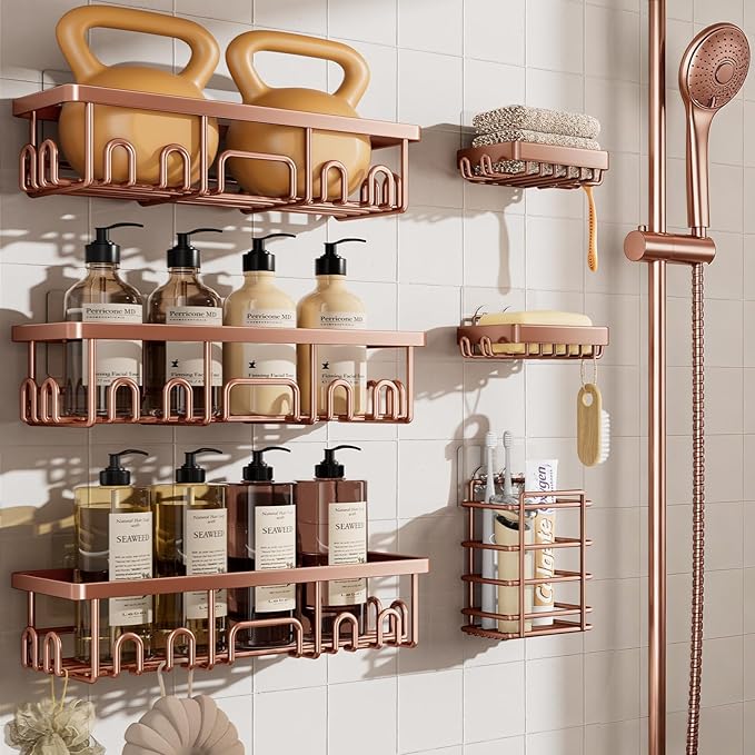 Veken Shower Caddy 6-Pack, No Drilling & Rustproof, Waterproof Adhesive Shelves by Veken