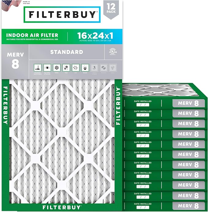 Filterbuy 16x24x1 Air Filter MERV 8 Essential Dust & Allergy Defense, by Filterbuy