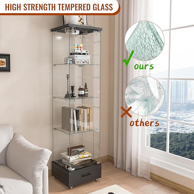 Yoluckea 4 Tiers Glass Display Cabinet - Image 5