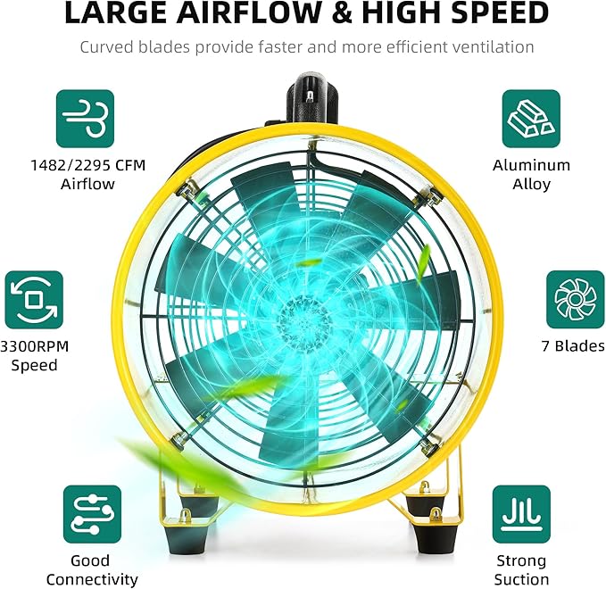 YITAHOME Utility Blower Fan 12 Inch, Two Speed Portable Exhaust Fan, Extractor - Image 5