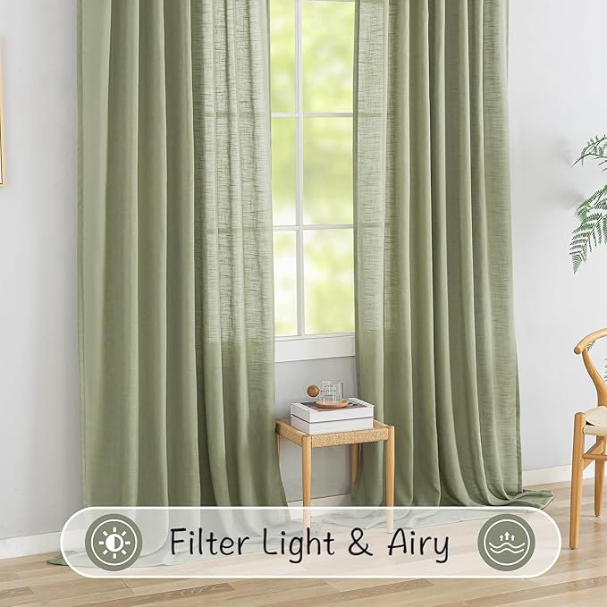 DONREN Sage Green Back Tab Curtains 54 Inches Long 2 Panels - Image 5