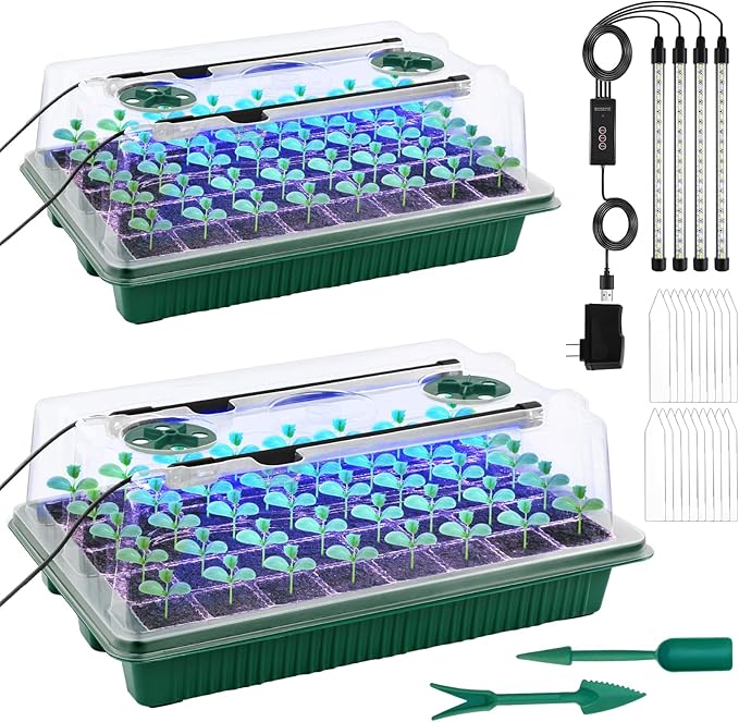 2 Packs Starter Tray with Grow Light, 80 Cells Seed Starter Kits with Humidity by NEWTKITS