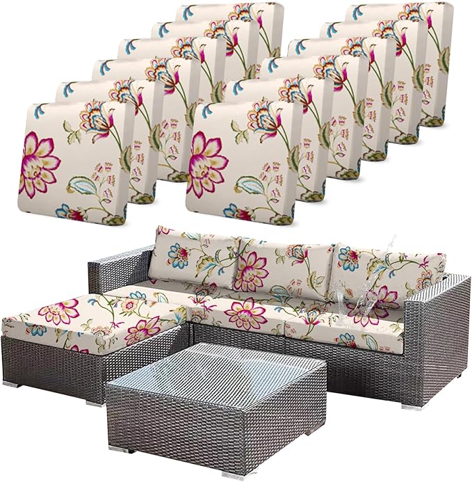 12pcs Single Seat Floral Print Outdoor Sofa Cover, Waterproof Elastic Removable by CALBODE