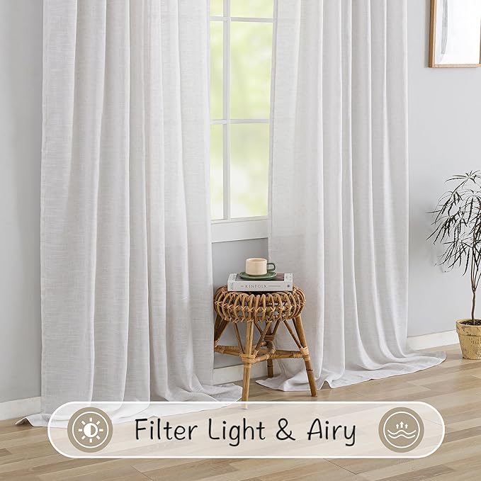 DONREN Off White Back Tab Curtains 90 Inches Long 2 Panels - Image 6