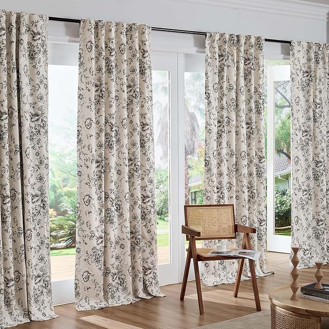 jinchan Blackout Linen Blend Curtain Floral Blackout Curtains - Image 7