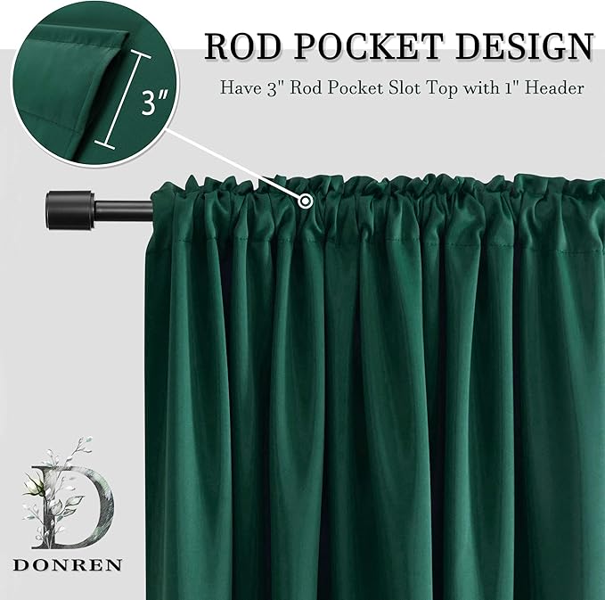 DONREN Hunter Green Blackout Thermal Insulating Window Curtains - Image 4