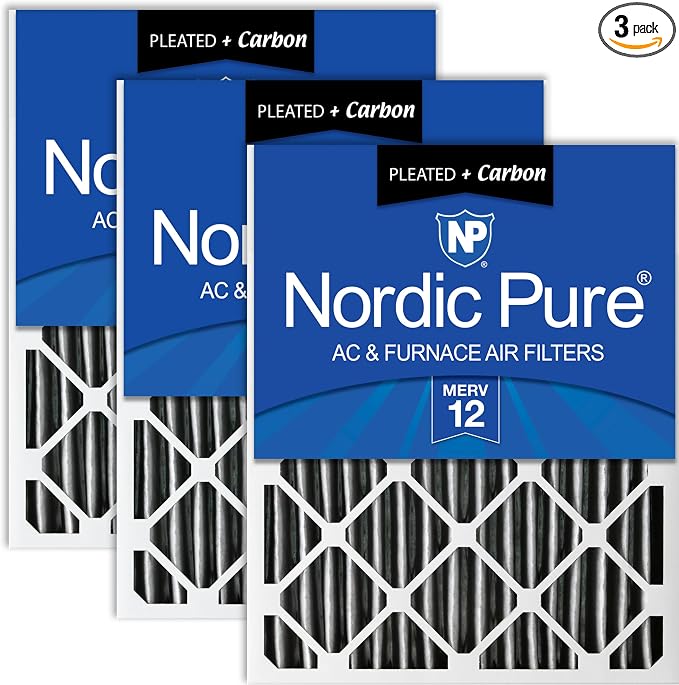 Nordic Pure 20x24x2 Furnace Air Filters MERV 12 Pleated Plus Carbon 3 Pack by NordicPure
