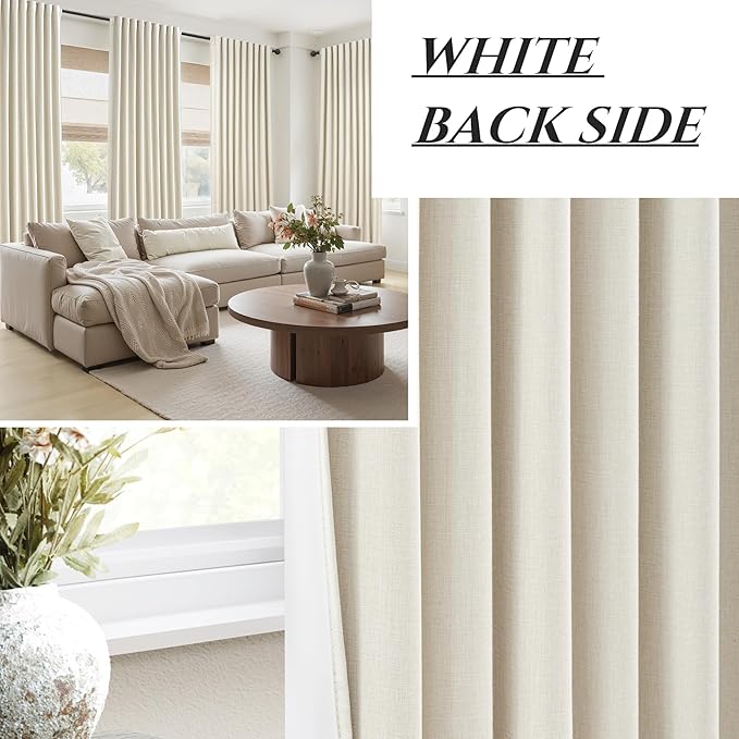 Warm Cream Blackout Curtains 60 Inches Extra Wide Linen 90 Inch Length - Image 7