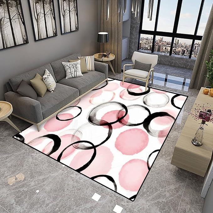 Watercolor Pink Circle Printed Patterns Floor Covering - Image 4