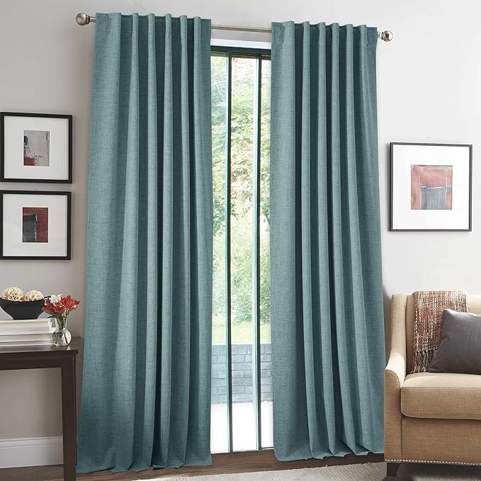 RYB HOME 100% Blackout Linen Textured Curtains 108 inches Long, Thermal - Image 2