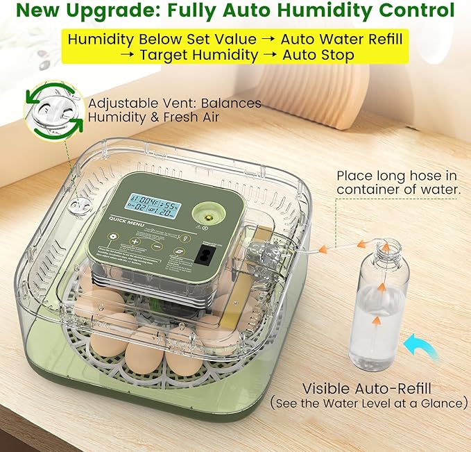 12 Egg Incubator with Automatic Turning, Auto Water Refill & Temp/Humidity - Image 3