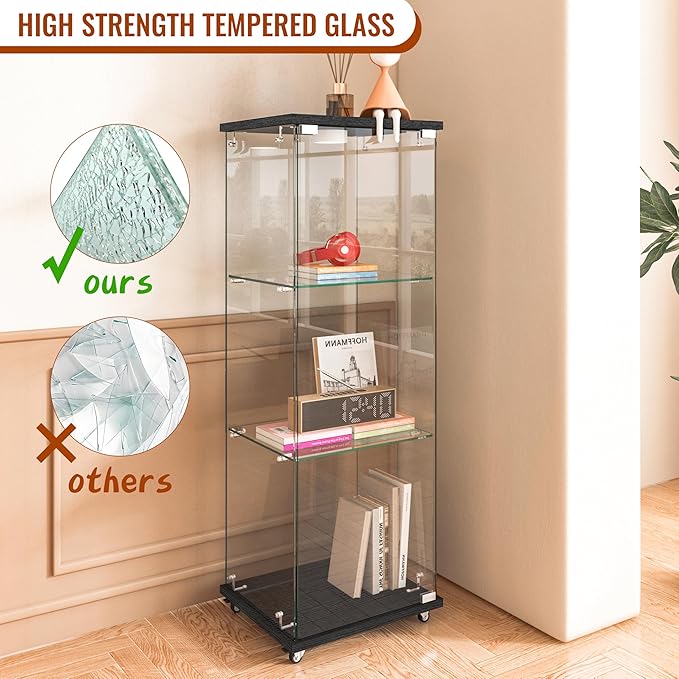 Yoluckea 3-Shelf Glass Display Cabinet - Image 6