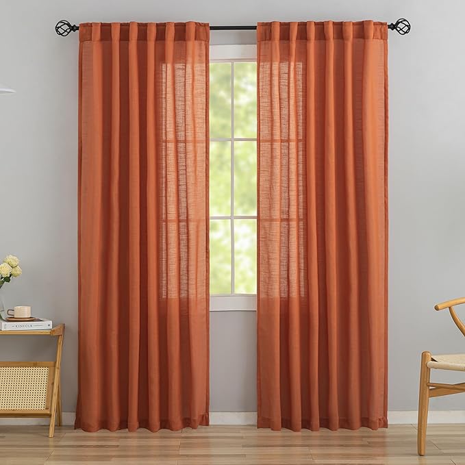 DONREN Burnt Orange Back Tab Curtains 80 Inches Long 2 Panels by DONREN