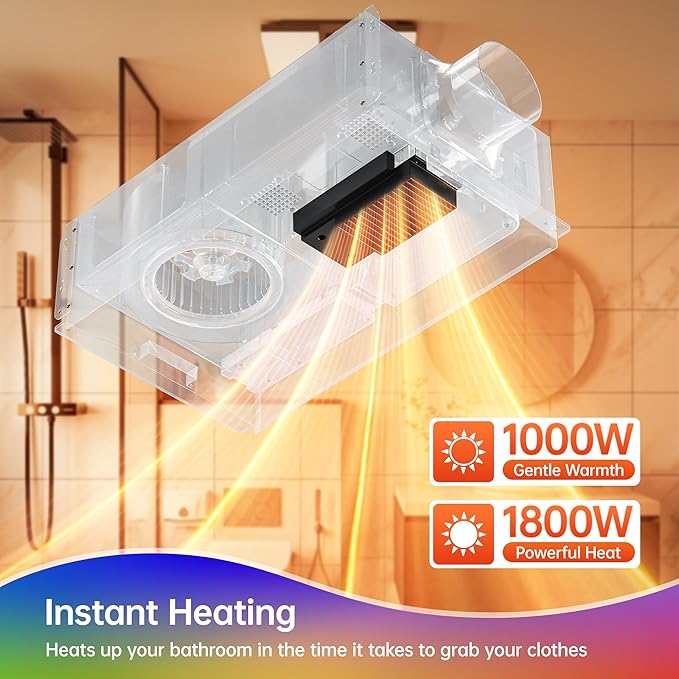 Bathroom Exhaust Fan with Heater, Odor & Humidity Sensors, 230 CFM Quiet - Image 6