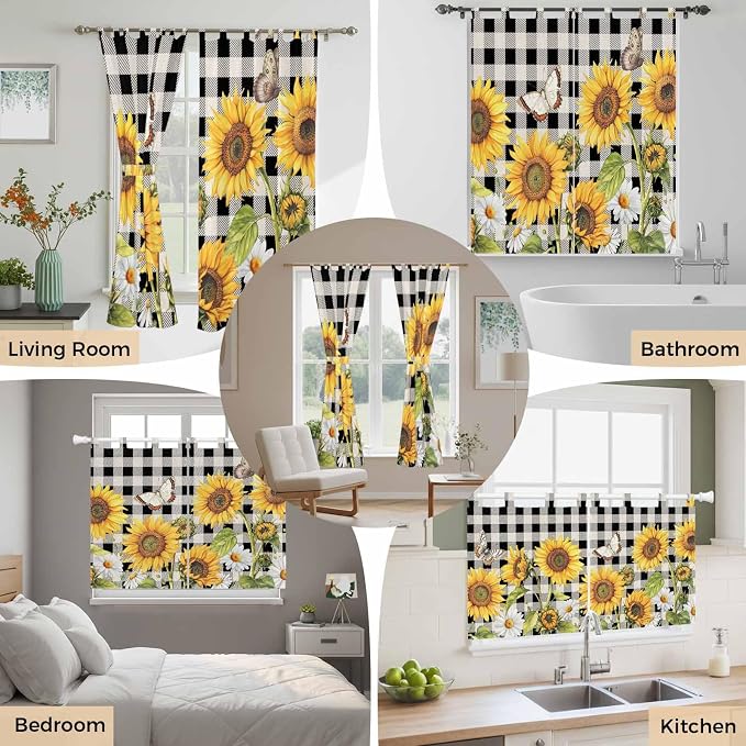 Sunflowers Kitchen Curtains 36 Inch Length, Small Window Curtains Tab Top - Image 7