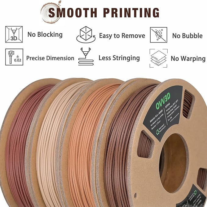 OVV3D Wood 3D Printer Filament Bundle, Wood PLA Filament 1.75mm Bundle - Image 5