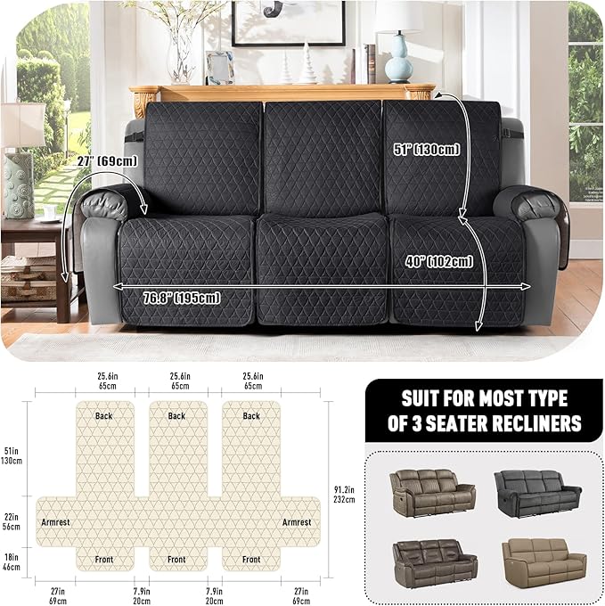 TAOCOCO 100% Waterproof Recliner Cover, Non-Slip Washable Reclining Couch Cover - Image 4
