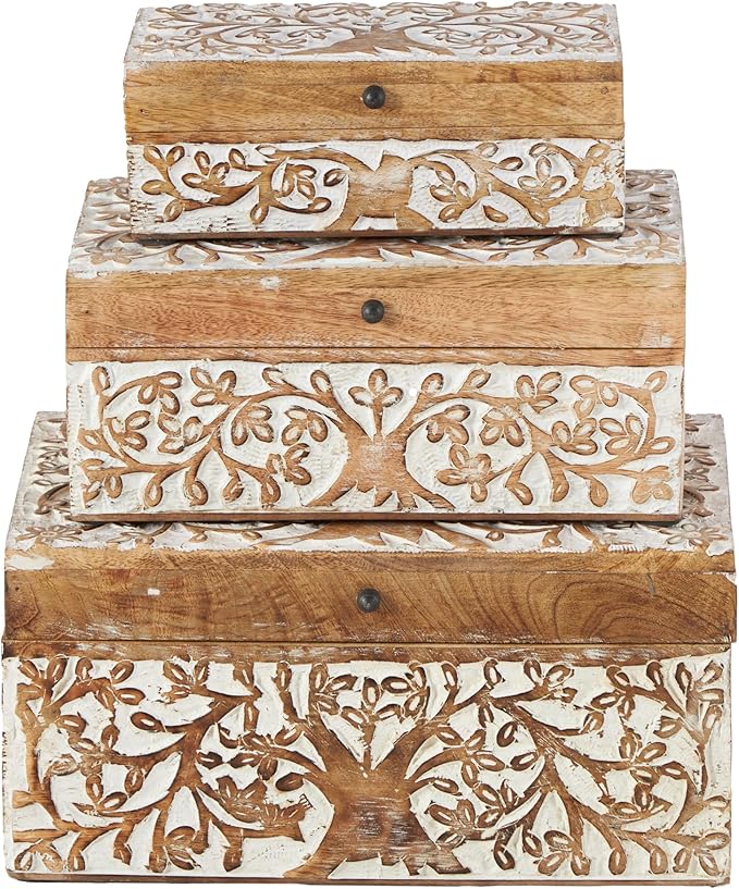 Deco 79 Mango Wood Floral Decorative Box Decorative Keepsake Boxes - Image 2
