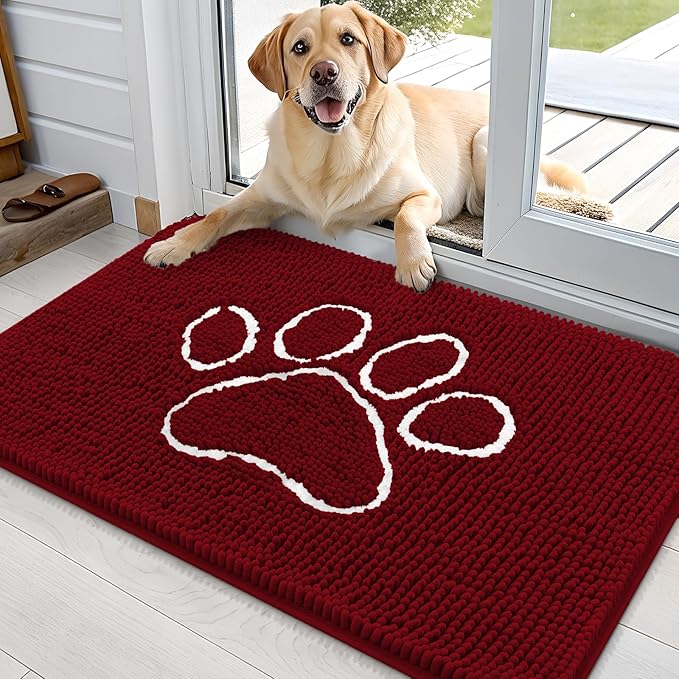 OLANLY Dog Door Mat for Muddy Paws 36x24, Paw Print Design, Absorbs Moisture by OLANLY