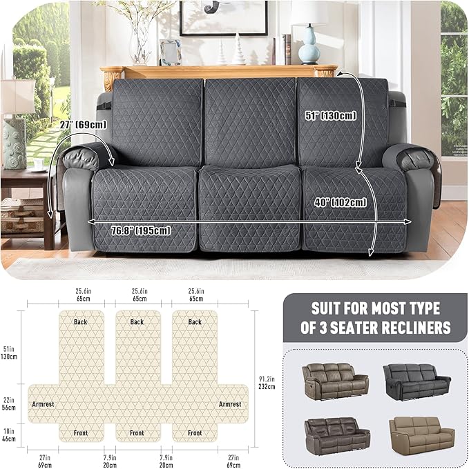 TAOCOCO 100% Waterproof Recliner Cover, Non-Slip Washable Reclining Couch Cover - Image 3