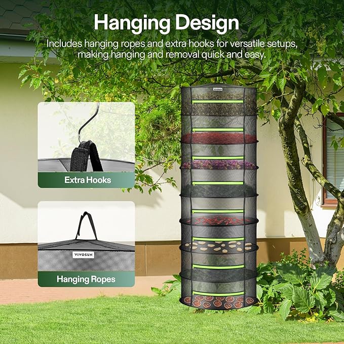 VIVOSUN 2-Pack 8-Layer Mesh Drying Rack Hanging Design - Image 3