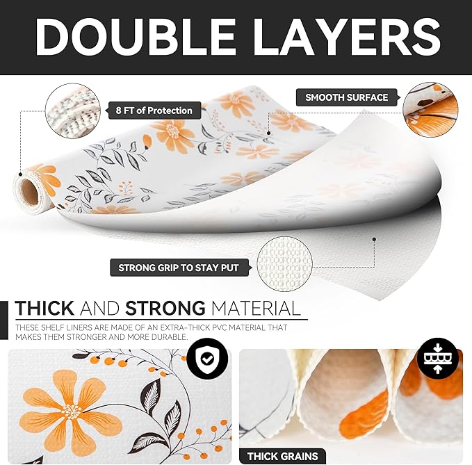 RAY STAR Shelf Liner, 18 Inch x 8 Feet Non Adhesive Daisy Floral Printed - Image 7