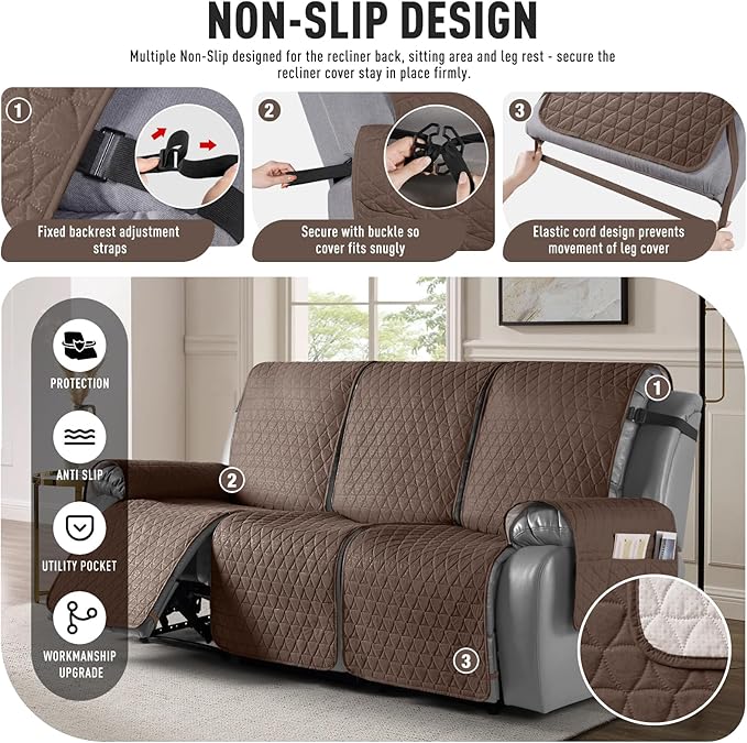 TAOCOCO 100% Waterproof Recliner Cover, Non-Slip Washable Reclining Couch Cover - Image 5