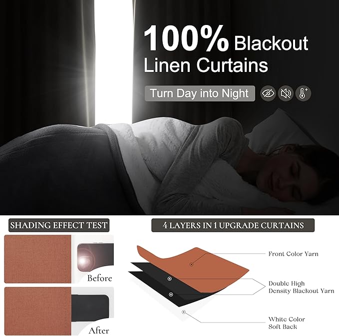 Fall Burnt Orange Curtains Blackout 90 Inches Long 2 Panels Set, Terracotta - Image 2