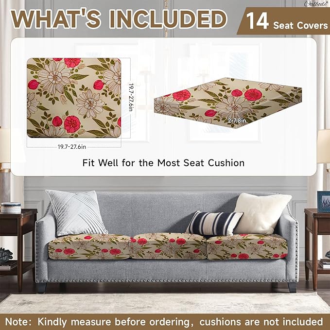 14Pcs Stretch Patio Cushion Cover, Floral Couch & Sofa Slipcovers - Image 2