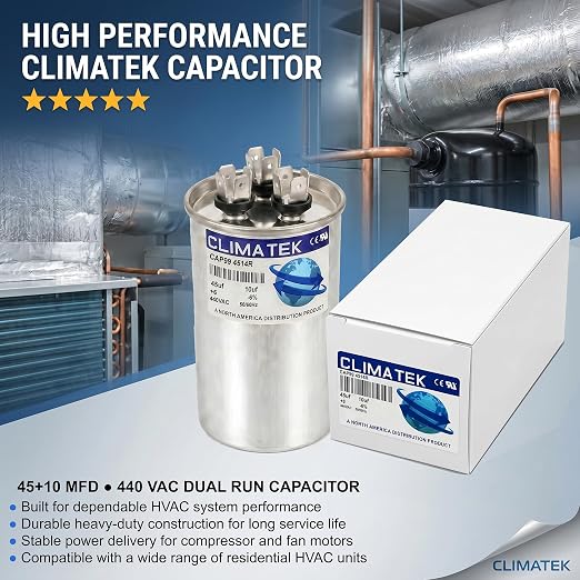 ClimaTek 45 + 10 MFD 370/440 Volt Dual Run Capacitor CAP99-4514R | 45/10 | VAC - Image 2