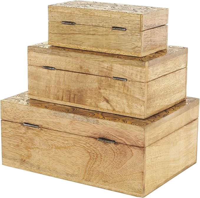 Deco 79 Mango Wood Scroll Handmade Decorative Box Storage Decorative Keepsake - Image 7